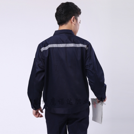 藏青拼米色涤厂服工衣定做AC090-JX